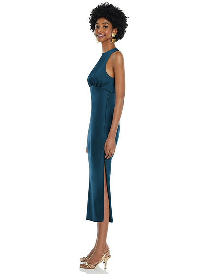 【NEW】【STYLE: LB042】ジュエル 首 ノースリーブ MIDI ドレス バイアス スカート【COLOR: Atlantic Blue】【SIZE: 00-30W】