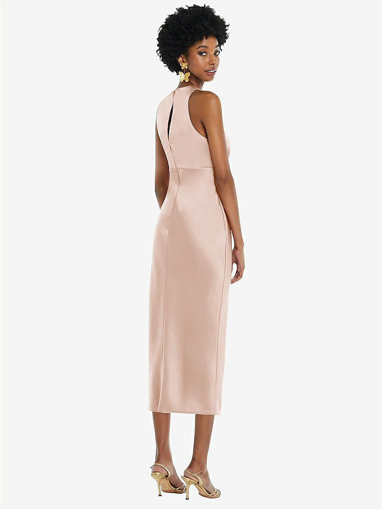 【STYLE: LB042】Jewel Neck Sleeveless Midi Dress with Bias Skirt【COLOR: Cameo】