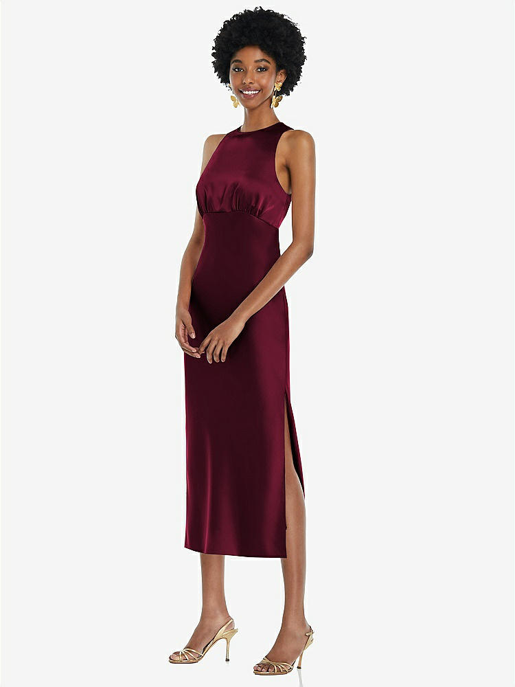 【NEW】【STYLE: LB042】ジュエル 首 ノースリーブ MIDI ドレス バイアス スカート【COLOR: Cabernet】【SIZE: 00-30W】