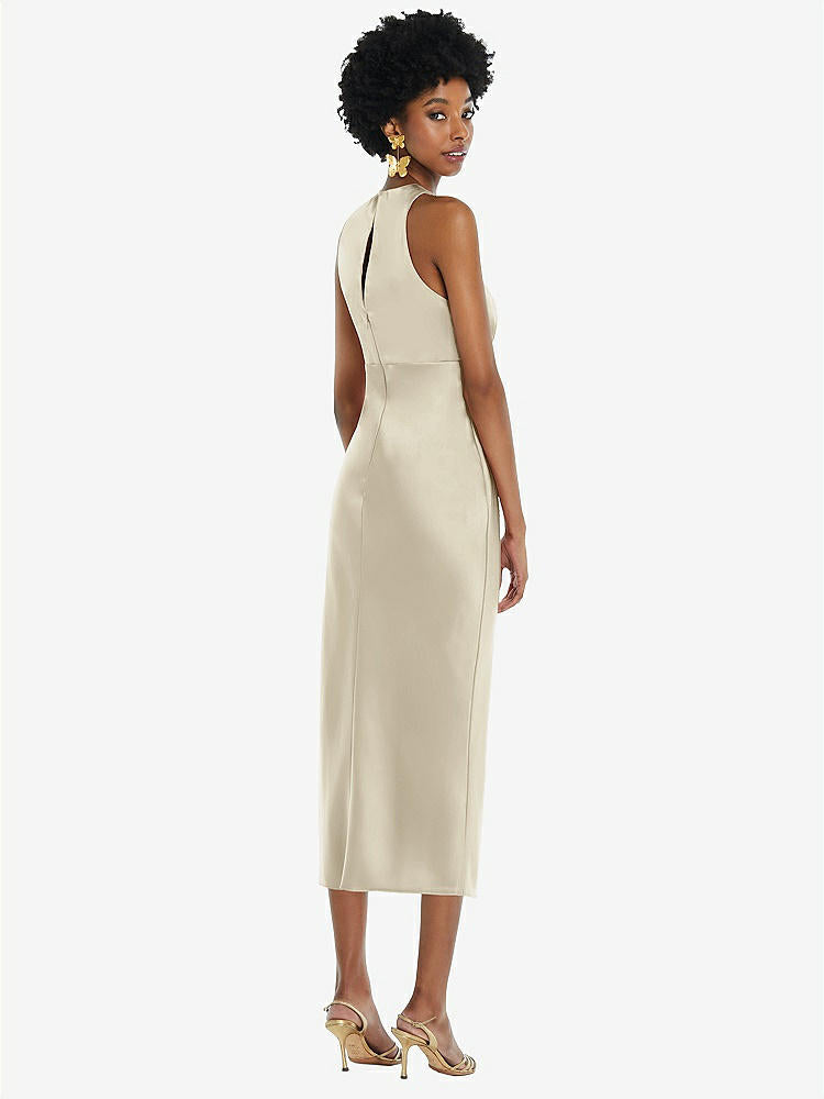 【STYLE: LB042】Jewel Neck Sleeveless Midi Dress with Bias Skirt【COLOR: Champagne】