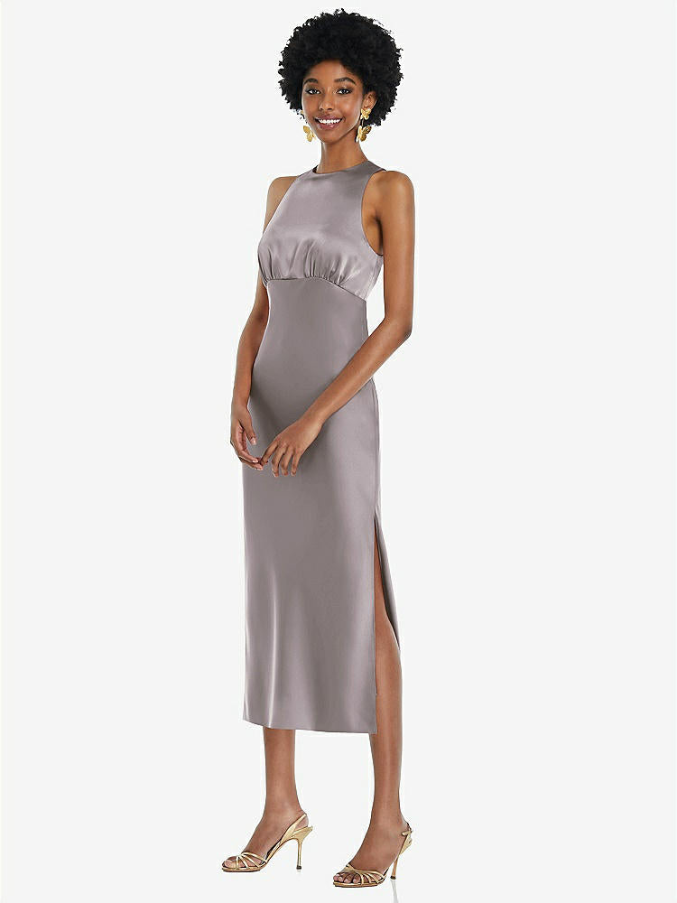 【NEW】【STYLE: LB042】ジュエル 首 ノースリーブ MIDI ドレス バイアス スカート【COLOR: Cashmere Gray】【SIZE: 00-30W】