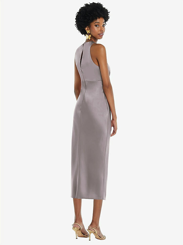 【STYLE: LB042】Jewel Neck Sleeveless Midi Dress with Bias Skirt【COLOR: Cashmere Gray】