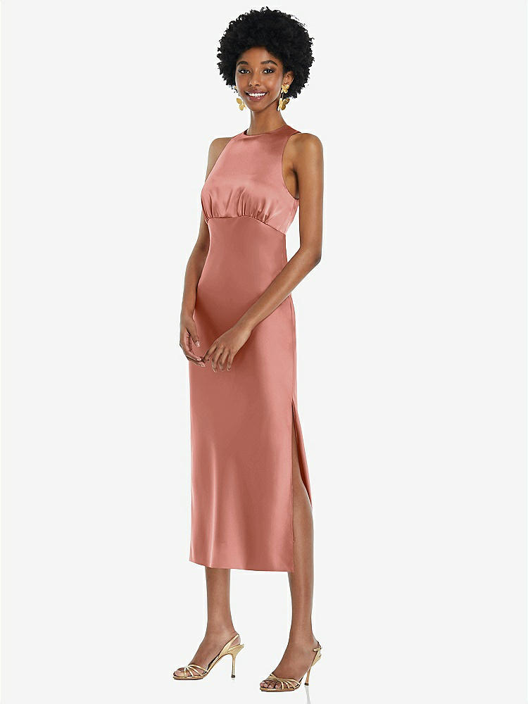 【NEW】【STYLE: LB042】ジュエル 首 ノースリーブ MIDI ドレス バイアス スカート【COLOR: Desert Rose】【SIZE: 00-30W】