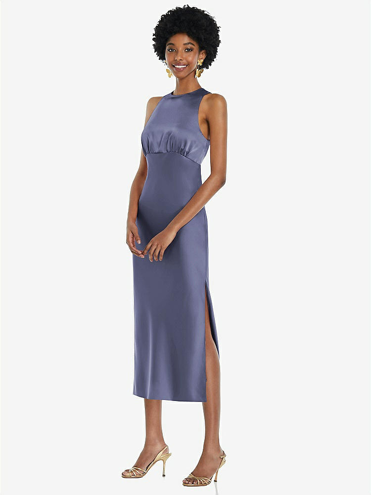 【NEW】【STYLE: LB042】ジュエル 首 ノースリーブ MIDI ドレス バイアス スカート【COLOR: French Blue】【SIZE: 00-30W】