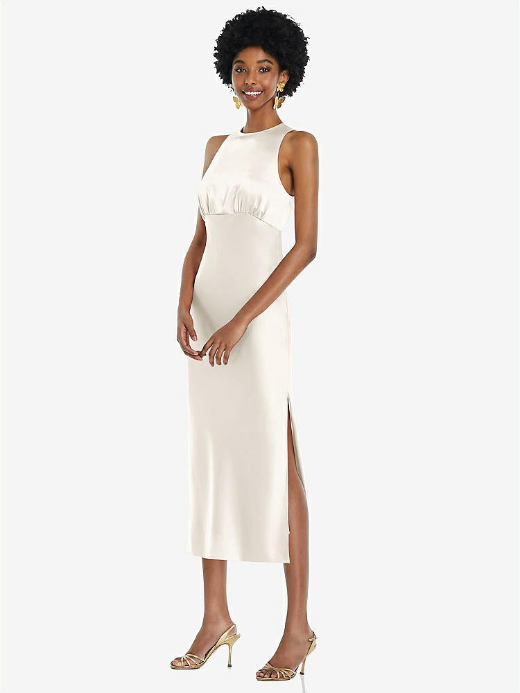 【NEW】【STYLE: LB042】ジュエル 首 ノースリーブ MIDI ドレス バイアス スカート【COLOR: Ivory】【SIZE: 00-30W】