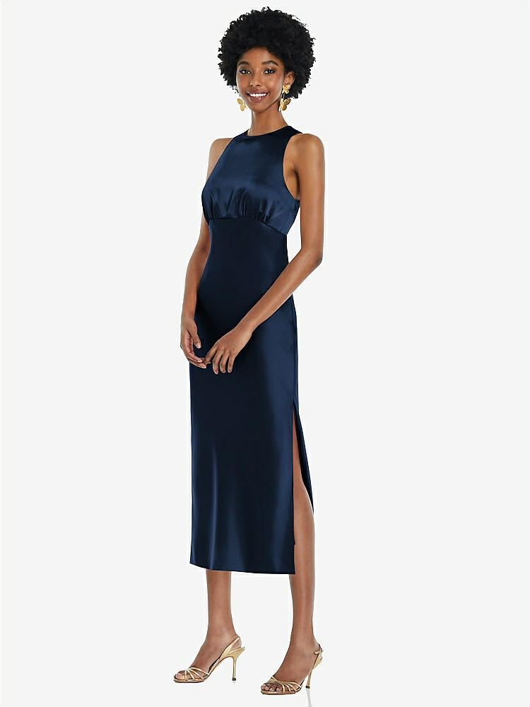 【NEW】【STYLE: LB042】ジュエル 首 ノースリーブ MIDI ドレス バイアス スカート【COLOR: Midnight Navy】【SIZE: 00-30W】