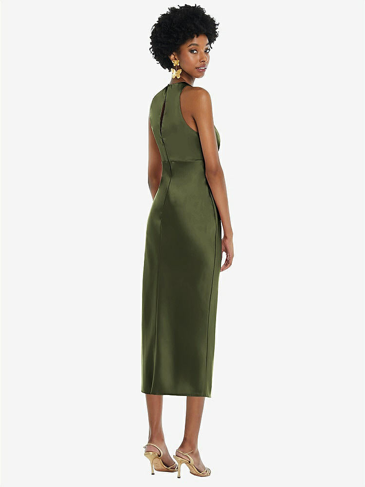 【STYLE: LB042】Jewel Neck Sleeveless Midi Dress with Bias Skirt【COLOR: Olive Green】