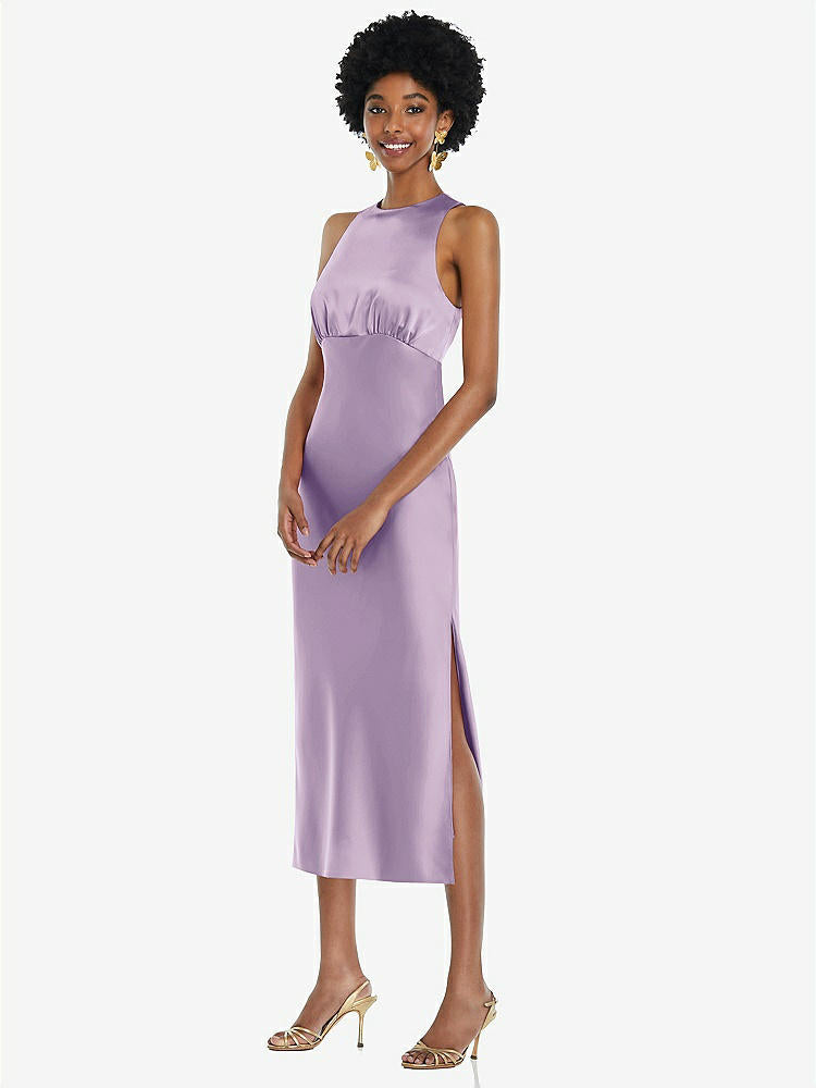 【NEW】【STYLE: LB042】ジュエル 首 ノースリーブ MIDI ドレス バイアス スカート【COLOR: Pale Purple】【SIZE: 00-30W】
