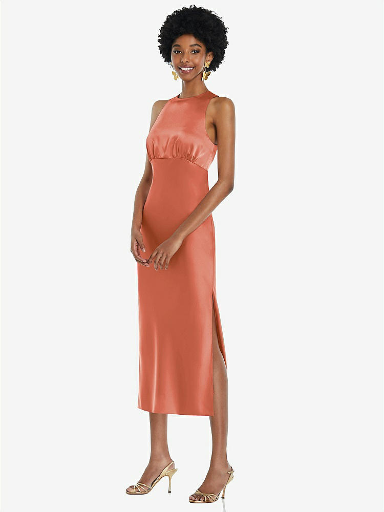 【NEW】【STYLE: LB042】ジュエル 首 ノースリーブ MIDI ドレス バイアス スカート【COLOR: Terracotta Copper】【SIZE: 00-30W】