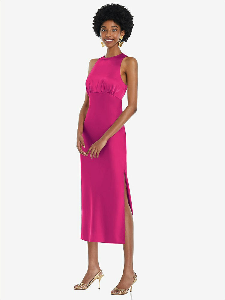 【NEW】【STYLE: LB042】ジュエル 首 ノースリーブ MIDI ドレス バイアス スカート【COLOR: Think Pink】【SIZE: 00-30W】