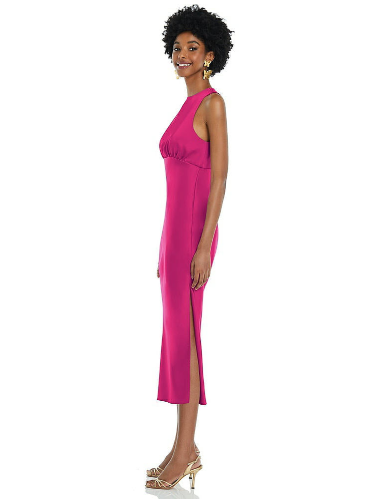 【NEW】【STYLE: LB042】ジュエル 首 ノースリーブ MIDI ドレス バイアス スカート【COLOR: Think Pink】【SIZE: 00-30W】