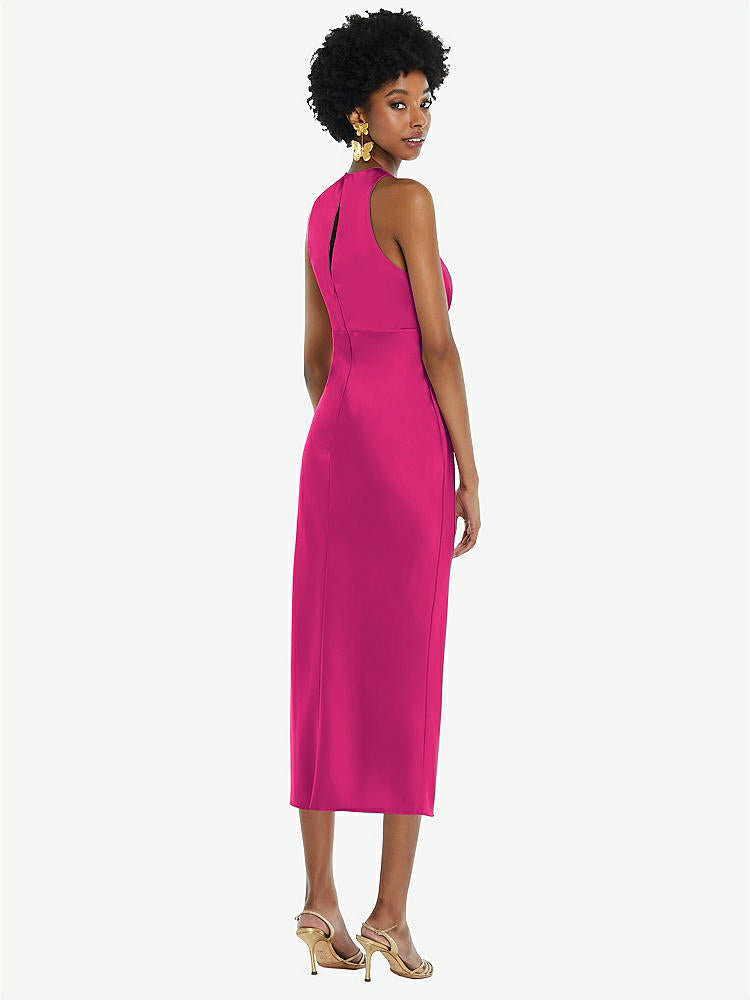 【NEW】【STYLE: LB042】ジュエル 首 ノースリーブ MIDI ドレス バイアス スカート【COLOR: Think Pink】【SIZE: 00-30W】