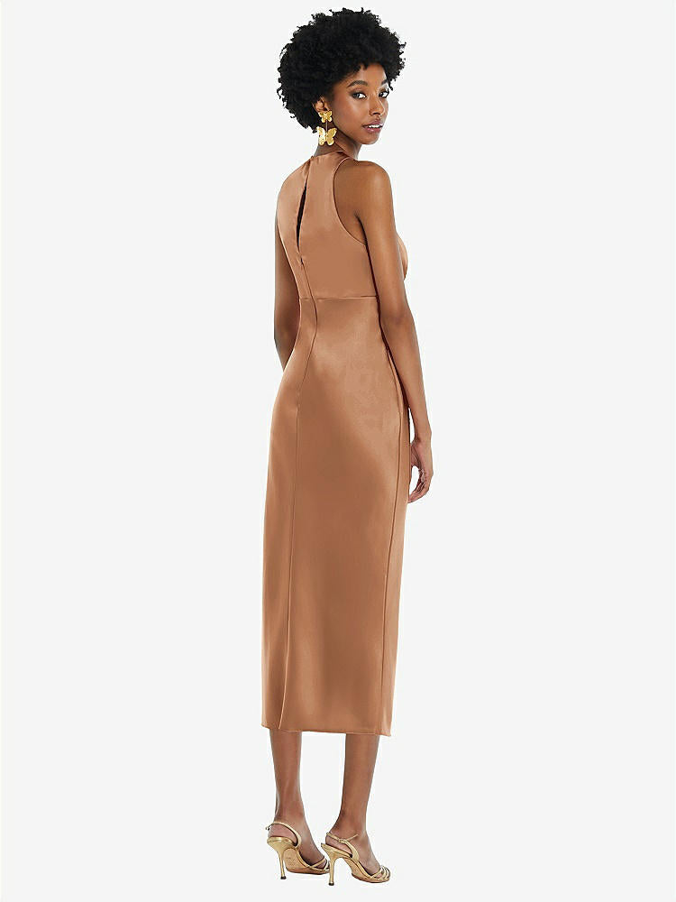 【STYLE: LB042】Jewel Neck Sleeveless Midi Dress with Bias Skirt【COLOR: Toffee】