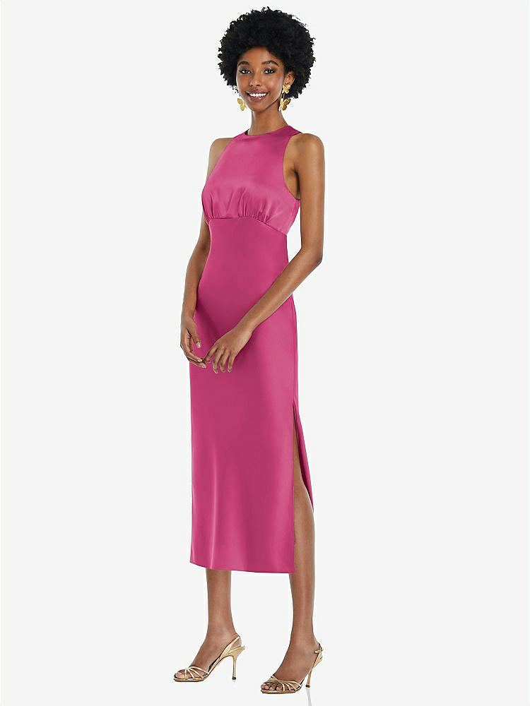 【NEW】【STYLE: LB042】ジュエル 首 ノースリーブ MIDI ドレス バイアス スカート【COLOR: Tea Rose】【SIZE: 00-30W】