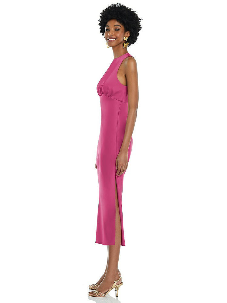 【NEW】【STYLE: LB042】ジュエル 首 ノースリーブ MIDI ドレス バイアス スカート【COLOR: Tea Rose】【SIZE: 00-30W】