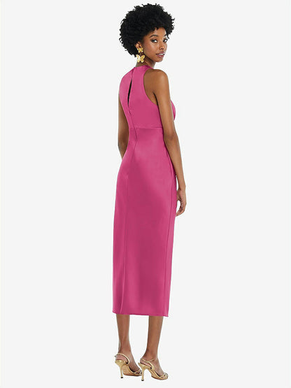 【NEW】【STYLE: LB042】ジュエル 首 ノースリーブ MIDI ドレス バイアス スカート【COLOR: Tea Rose】【SIZE: 00-30W】