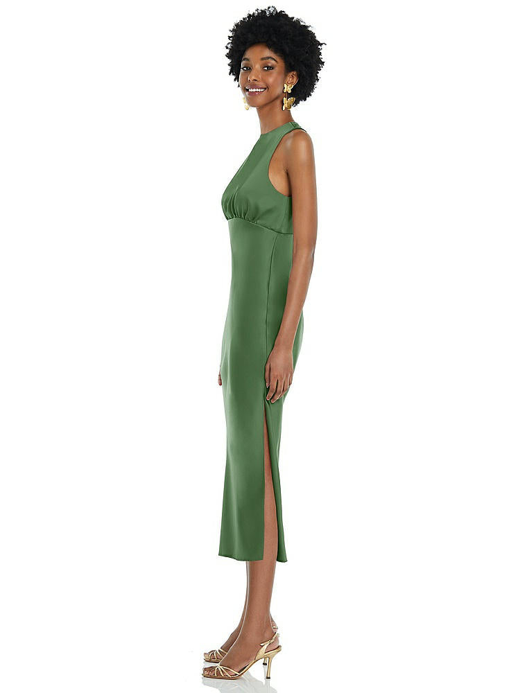 【STYLE: LB042】Jewel Neck Sleeveless Midi Dress with Bias Skirt【COLOR: Vineyard Green】
