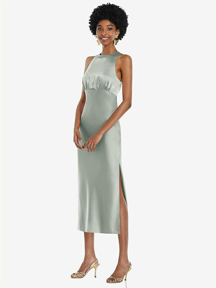 【NEW】【STYLE: LB042】ジュエル 首 ノースリーブ MIDI ドレス バイアス スカート【COLOR: Willow Green】【SIZE: 00-30W】