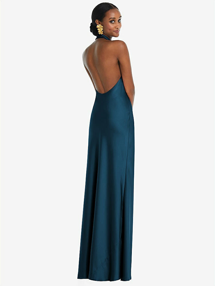 【STYLE: LB039】Scarf Tie Stand Collar Maxi Dress with Front Slit【COLOR: Atlantic Blue】