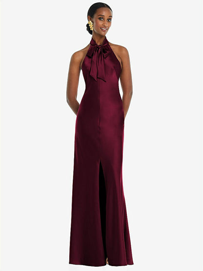 【NEW】【STYLE: LB039】スカーフ ネクタイ スタンド 襟 マキシ ドレス 前面 スリット【COLOR: Cabernet】【SIZE: 00-30W】