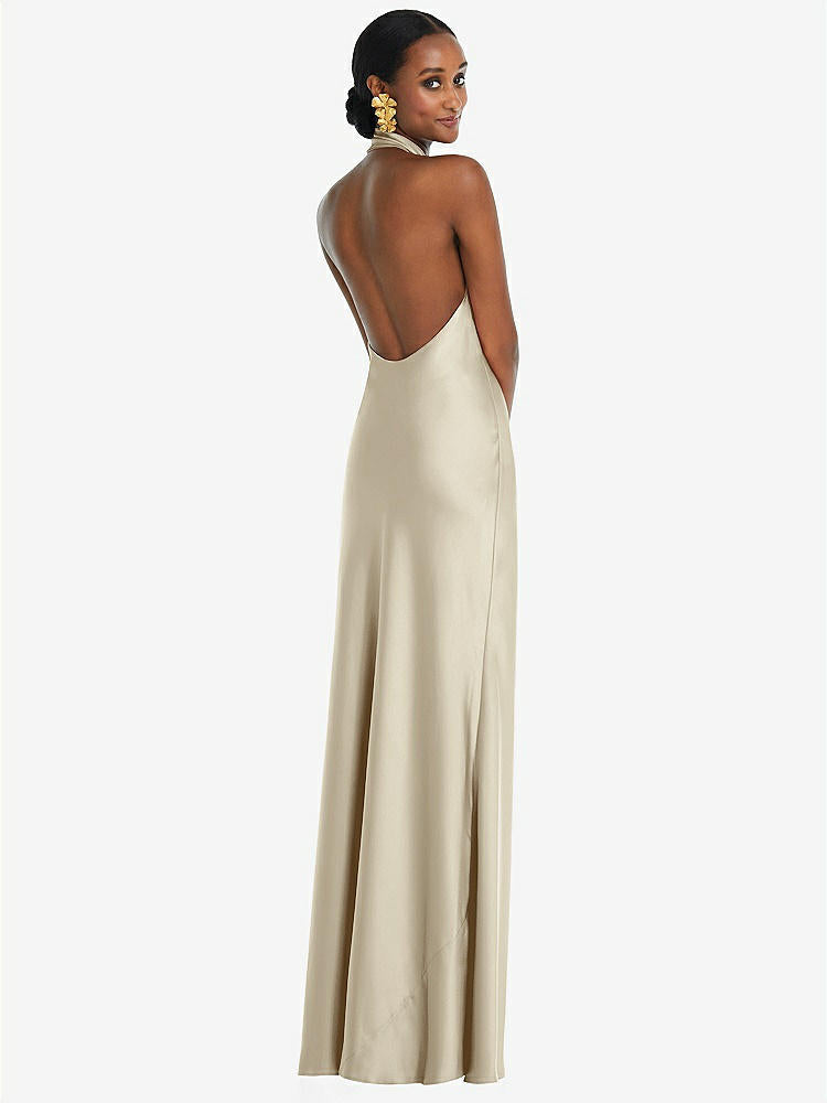 【STYLE: LB039】Scarf Tie Stand Collar Maxi Dress with Front Slit【COLOR: Champagne】