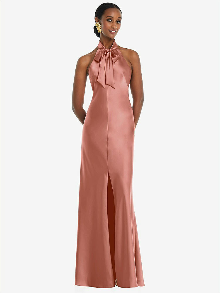 【NEW】【STYLE: LB039】スカーフ ネクタイ スタンド 襟 マキシ ドレス 前面 スリット【COLOR: Desert Rose】【SIZE: 00-30W】