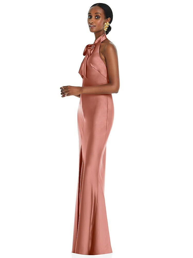 【NEW】【STYLE: LB039】スカーフ ネクタイ スタンド 襟 マキシ ドレス 前面 スリット【COLOR: Desert Rose】【SIZE: 00-30W】