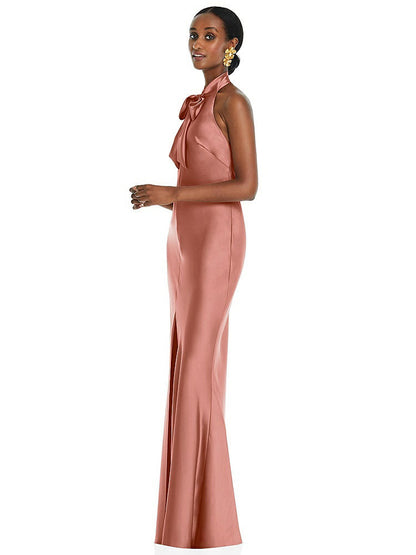 【NEW】【STYLE: LB039】スカーフ ネクタイ スタンド 襟 マキシ ドレス 前面 スリット【COLOR: Desert Rose】【SIZE: 00-30W】