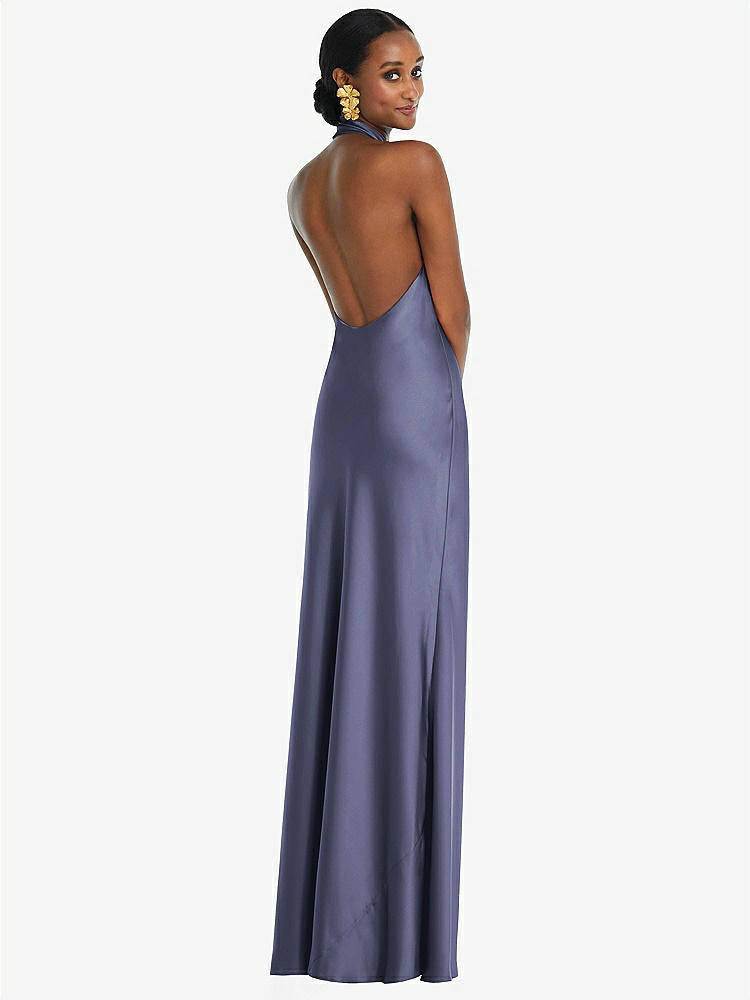 【STYLE: LB039】Scarf Tie Stand Collar Maxi Dress with Front Slit【COLOR: French Blue】