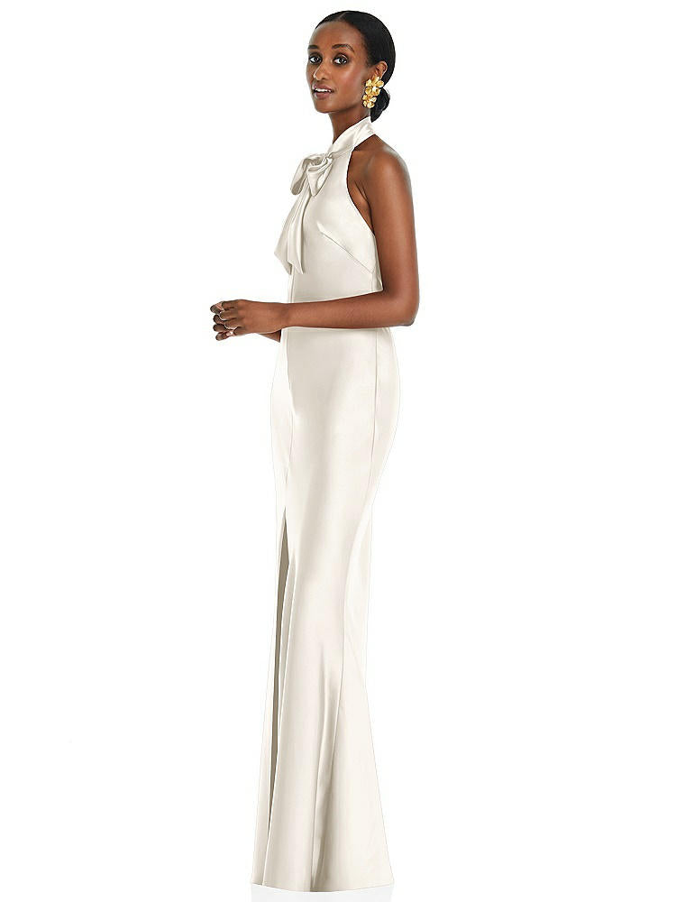 【STYLE: LB039】Scarf Tie Stand Collar Maxi Dress with Front Slit【COLOR: Ivory】