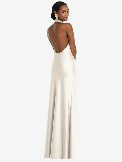 【STYLE: LB039】Scarf Tie Stand Collar Maxi Dress with Front Slit【COLOR: Ivory】
