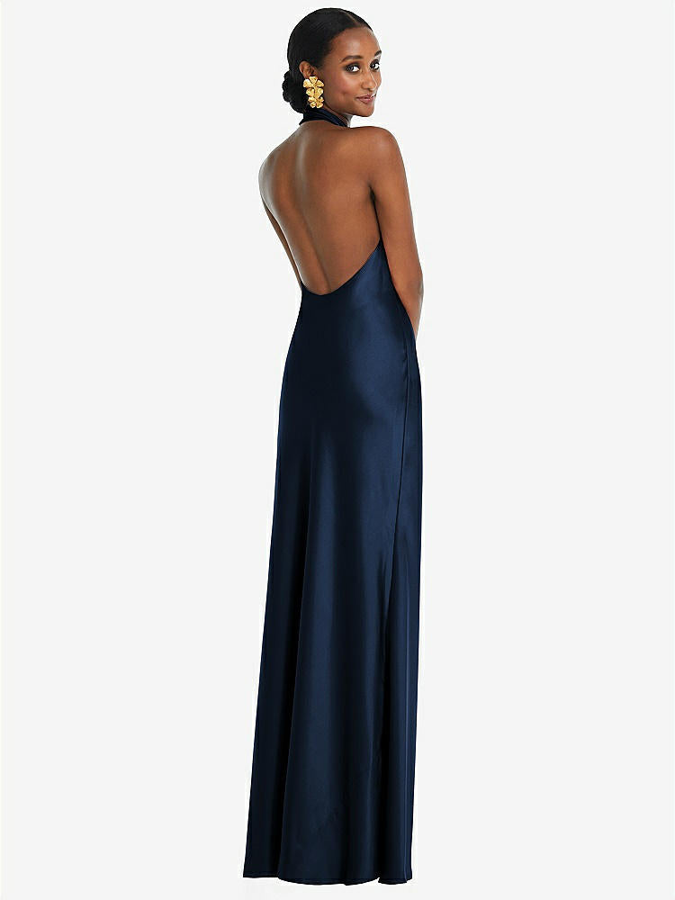 【STYLE: LB039】Scarf Tie Stand Collar Maxi Dress with Front Slit【COLOR: Midnight Navy】