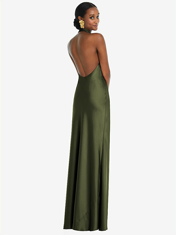 【STYLE: LB039】Scarf Tie Stand Collar Maxi Dress with Front Slit【COLOR: Olive Green】