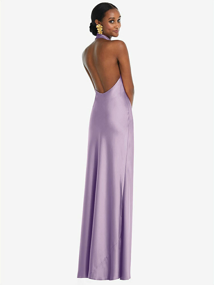 【STYLE: LB039】Scarf Tie Stand Collar Maxi Dress with Front Slit【COLOR: Pale Purple】