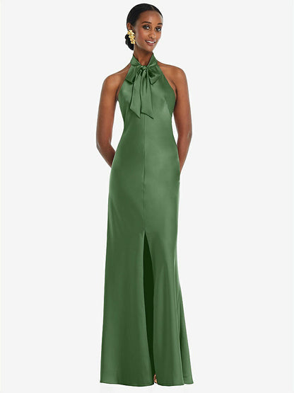 【NEW】【STYLE: LB039】スカーフ ネクタイ スタンド 襟 マキシ ドレス 前面 スリット【COLOR: Vineyard Green】【SIZE: 00-30W】