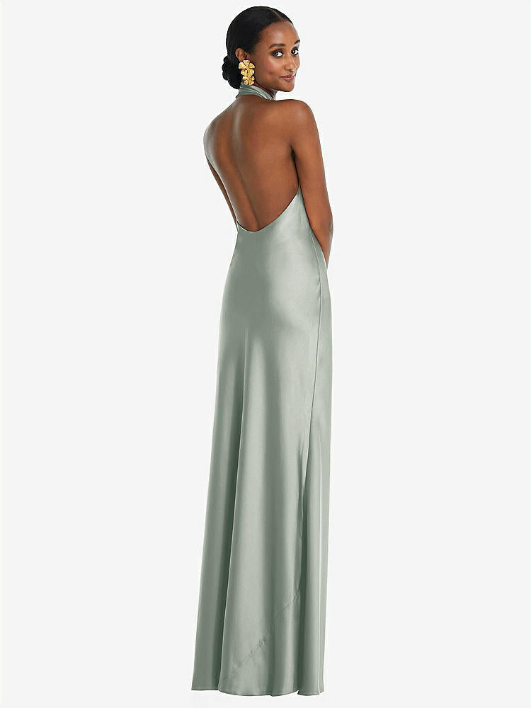 【STYLE: LB039】Scarf Tie Stand Collar Maxi Dress with Front Slit【COLOR: Willow Green】