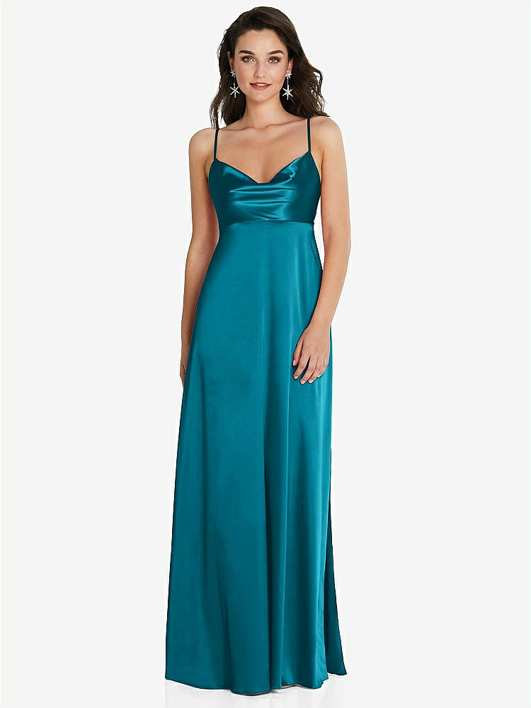 【STYLE: TH097】Cowl-Neck Empire Waist Maxi Dress with Adjustable Straps【COLOR: Oasis】