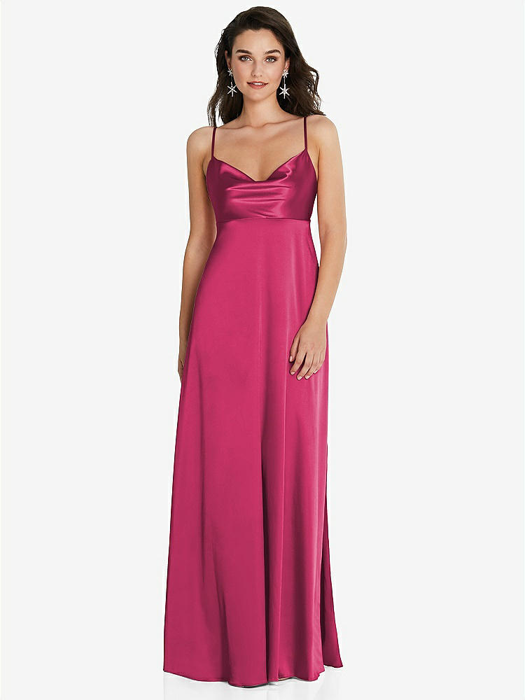 【STYLE: TH097】カウルネック ウエスト マキシ ドレス 調整可能 ストラップ【COLOR: Shocking】【SIZE: 00-30W】