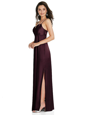 【STYLE: TH097】カウルネック ウエスト マキシ ドレス 調整可能 ストラップ【COLOR: Bordeaux】【SIZE: 00-30W】