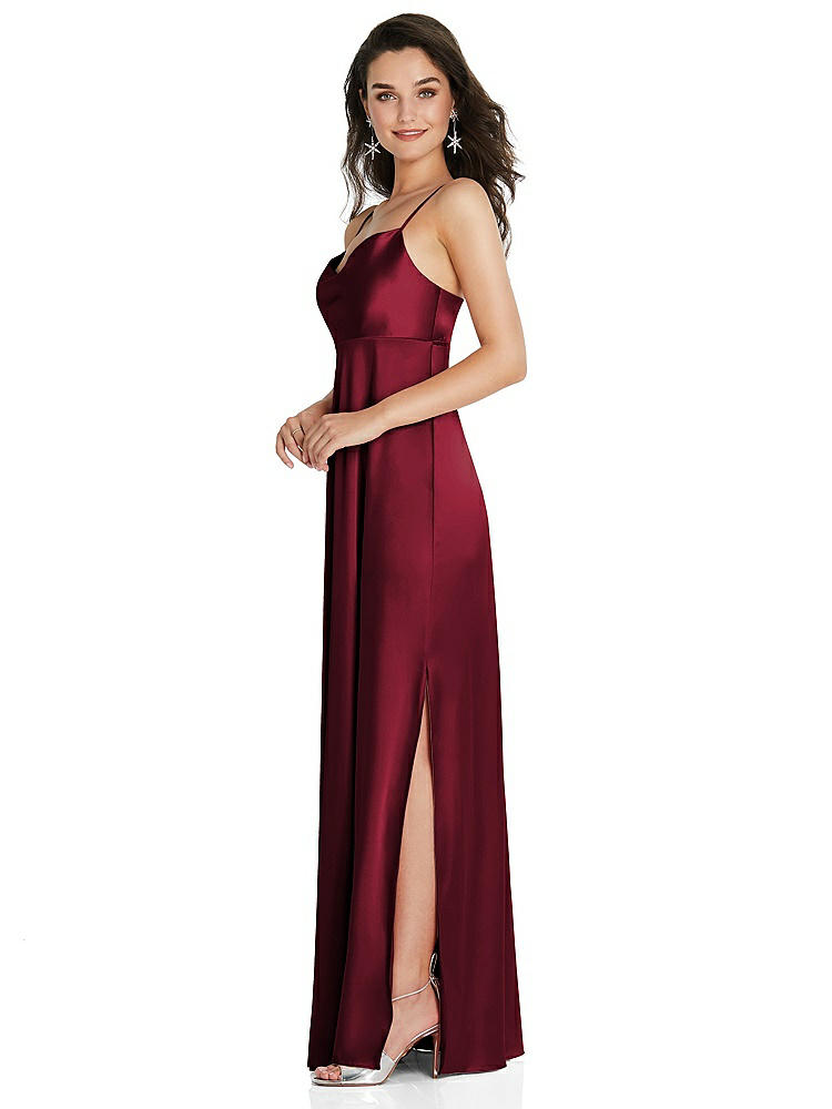 【STYLE: TH097】カウルネック ウエスト マキシ ドレス 調整可能 ストラップ【COLOR: Burgundy】【SIZE: 00-30W】