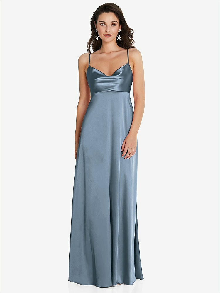 【STYLE: TH097】カウルネック ウエスト マキシ ドレス 調整可能 ストラップ【COLOR: Slate】【SIZE: 00-30W】