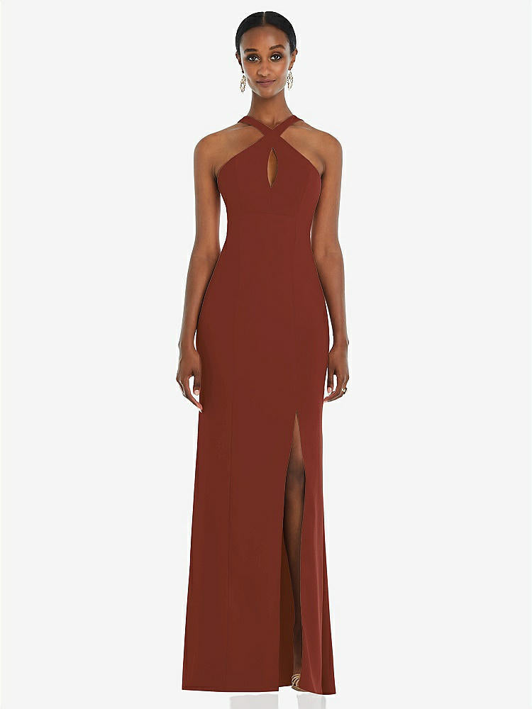 【STYLE: 3093】Criss Cross Halter Princess Line Trumpet Gown【COLOR: Auburn Moon】