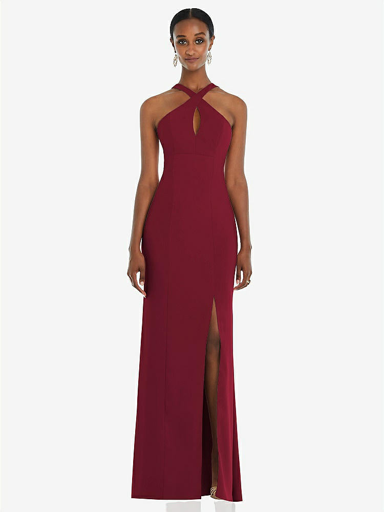【NEW】【STYLE: 3093】クロス クロス ホルター プリンセス ライン トランペット ガウン【COLOR: Burgundy】【SIZE: 00-30W】