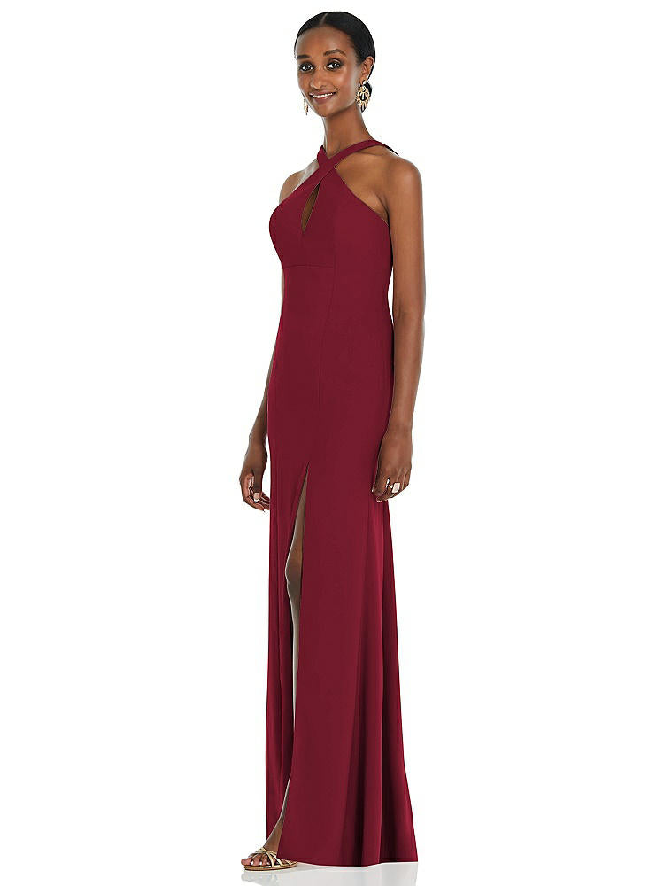 【NEW】【STYLE: 3093】クロス クロス ホルター プリンセス ライン トランペット ガウン【COLOR: Burgundy】【SIZE: 00-30W】