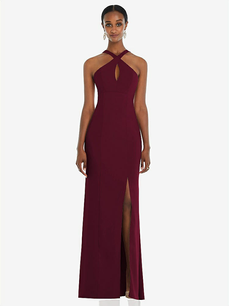 【NEW】【STYLE: 3093】クロス クロス ホルター プリンセス ライン トランペット ガウン【COLOR: Cabernet】【SIZE: 00-30W】
