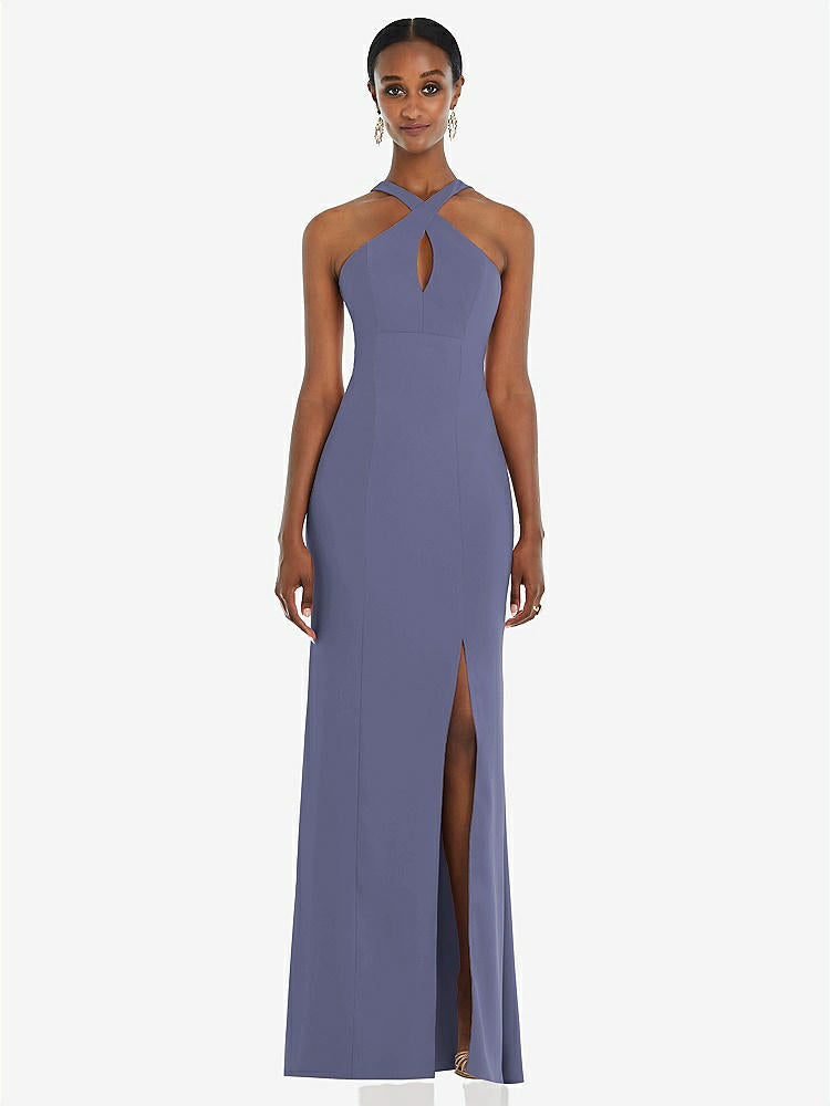 【STYLE: 3093】Criss Cross Halter Princess Line Trumpet Gown【COLOR: French Blue】