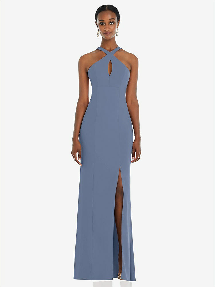 【STYLE: 3093】Criss Cross Halter Princess Line Trumpet Gown【COLOR: Larkspur Blue】