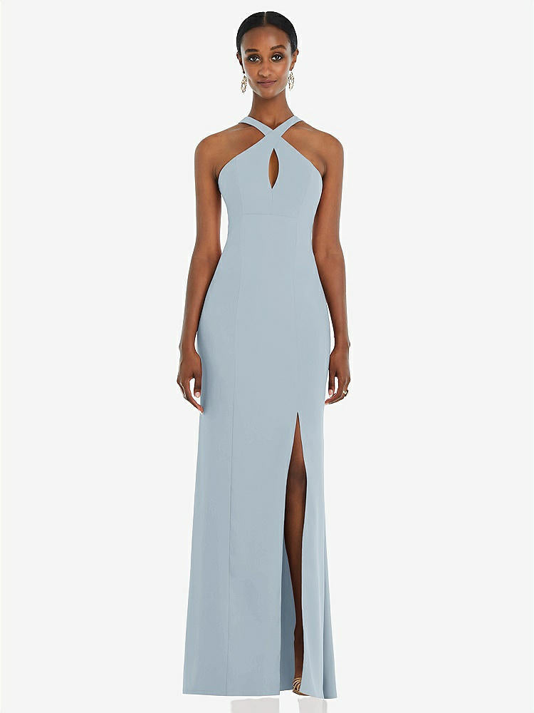 【STYLE: 3093】Criss Cross Halter Princess Line Trumpet Gown【COLOR: Mist】