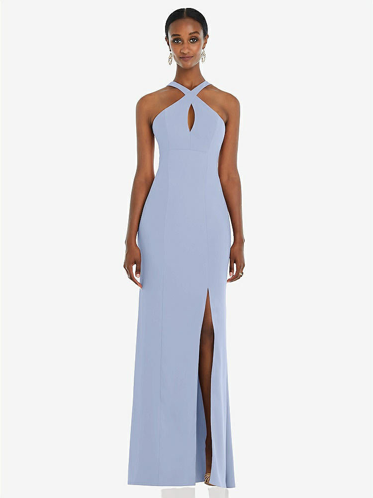 【STYLE: 3093】Criss Cross Halter Princess Line Trumpet Gown【COLOR: Sky Blue】
