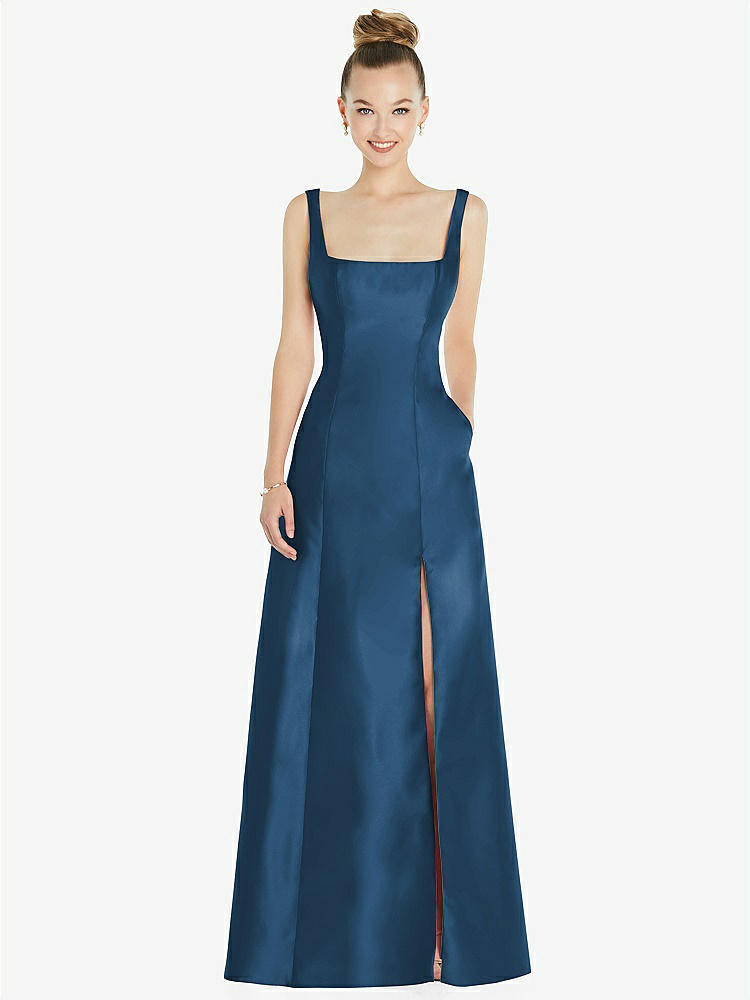 【STYLE: D826】Sleeveless Square-Neck Princess Line Gown with Pockets【COLOR: Dusk Blue】